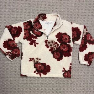 Ann Taylor Loft Floral Fleece Sherpa 1/4 zip Pullover sweatshirt